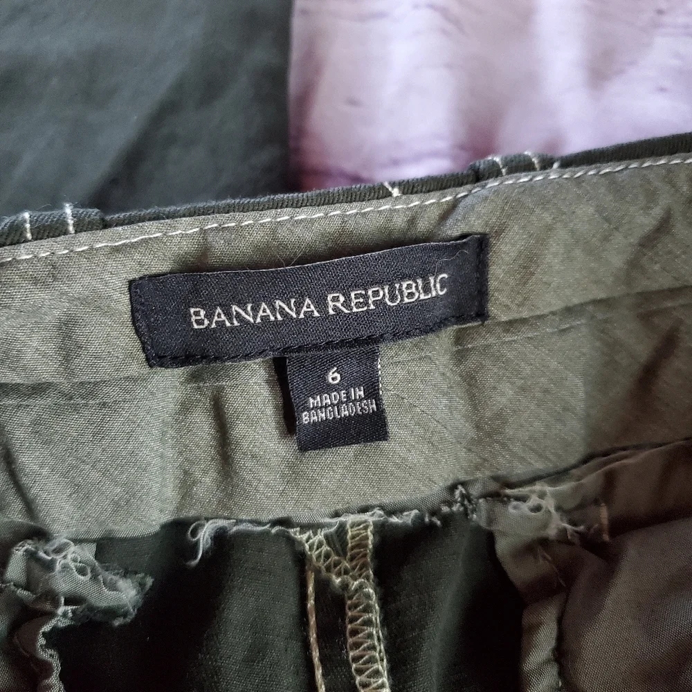Banana Republic Linen Blend Olive Green Wide-leg Pants Preppy Casual Academia